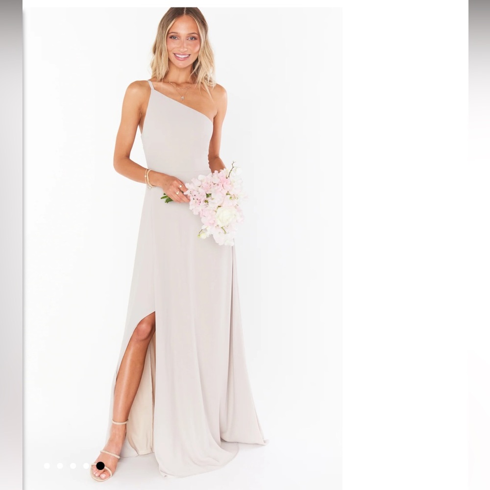 NWT Shannon One Shoulder bridesmaid wedding dress show me the ring crisp neutral